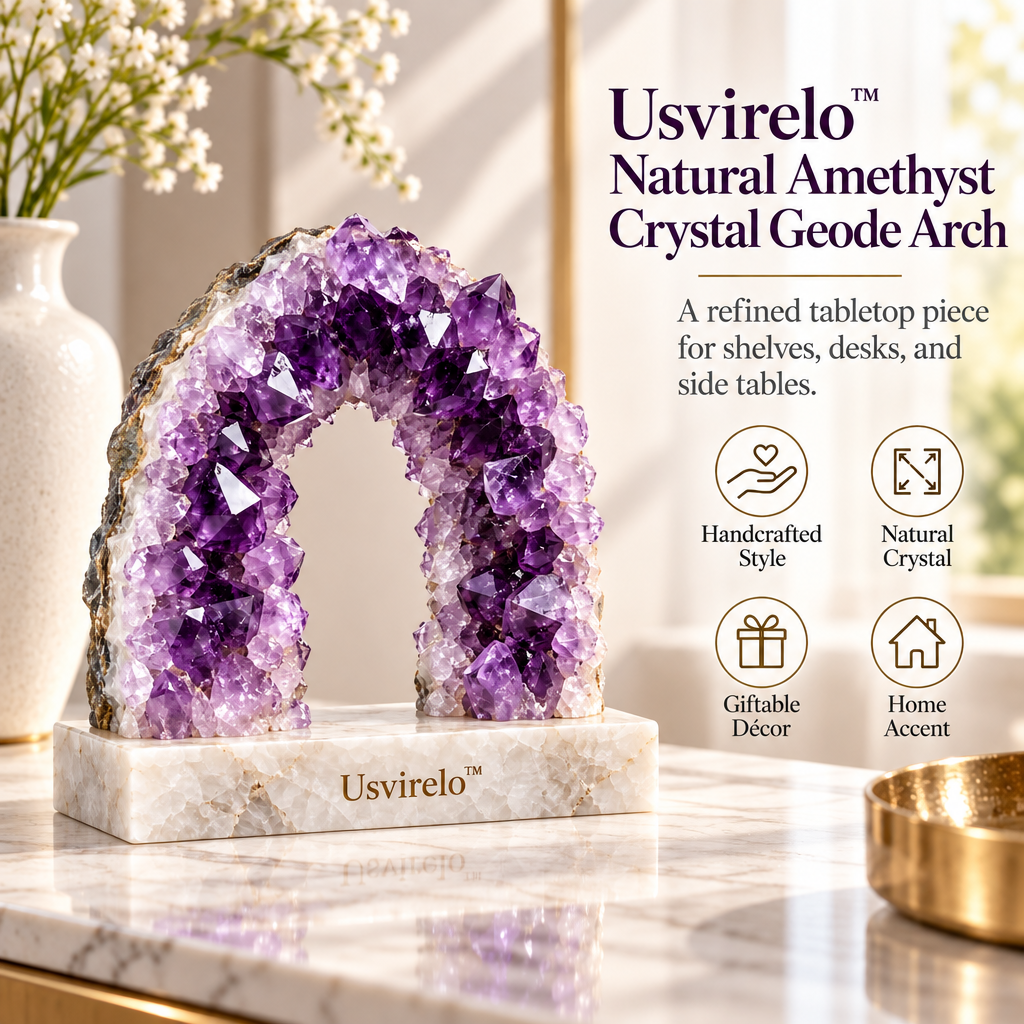 Usvirelo™ Natural Amethyst Crystal Geode Arch