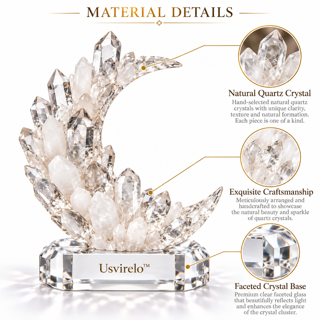 Usvirelo™ Crescent Moon Quartz Crystal Cluster