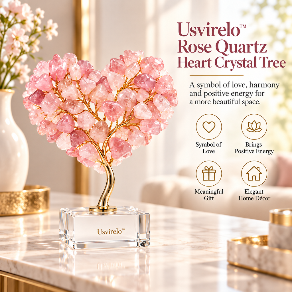 Usvirelo™ Rose Quartz Heart Crystal Tree