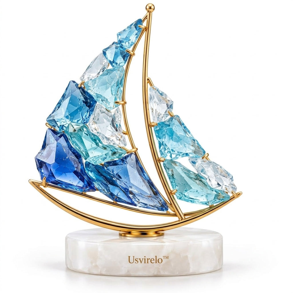 Usvirelo™ Blue Crystal Sailboat Marble Figurine