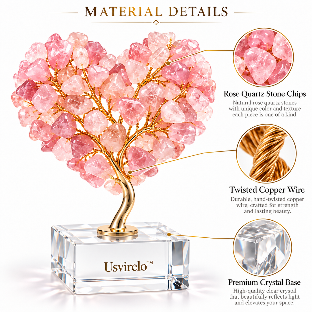 Usvirelo™ Rose Quartz Heart Crystal Tree