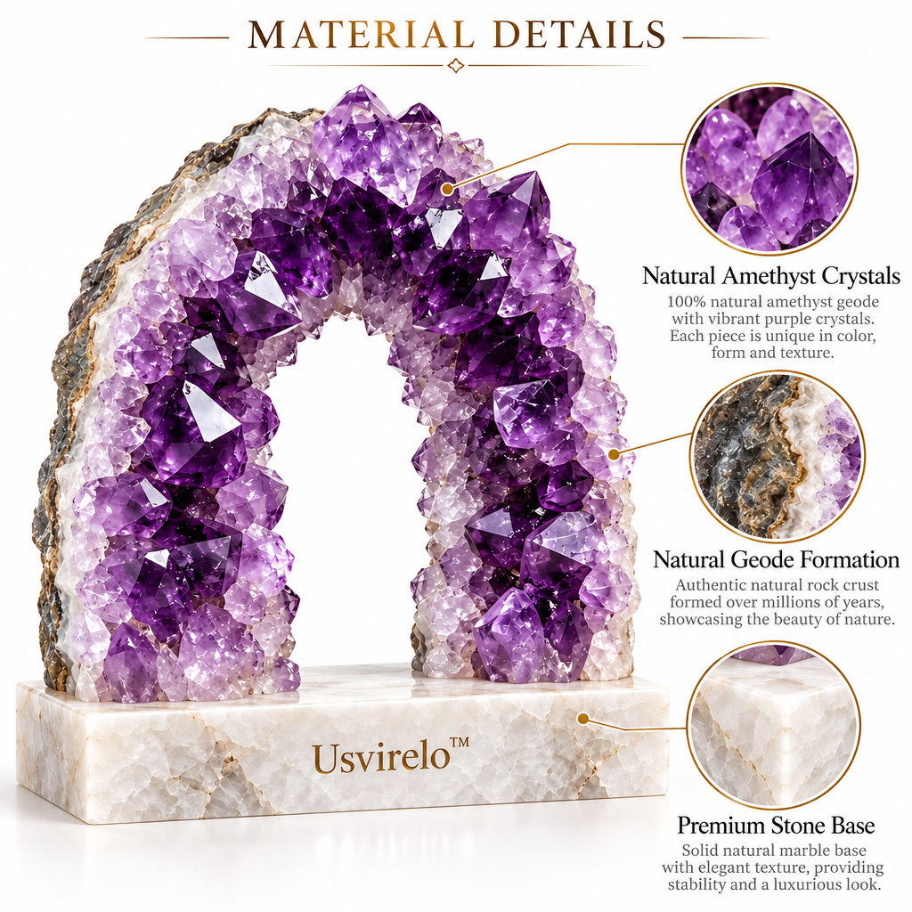 Usvirelo™ Natural Amethyst Crystal Geode Arch